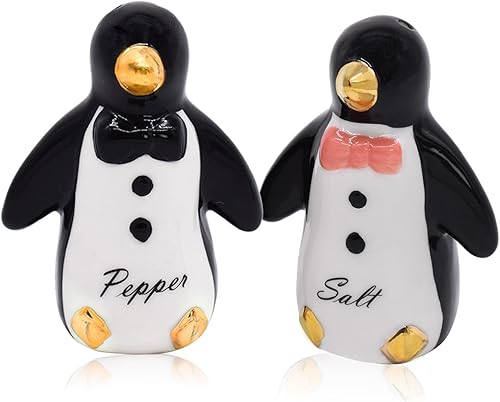 Juego de salero y pimentero de cerámica, accesorios de mesa, decoración de cocina, diseño de pingüino, regalos de inauguración de la casa con caja