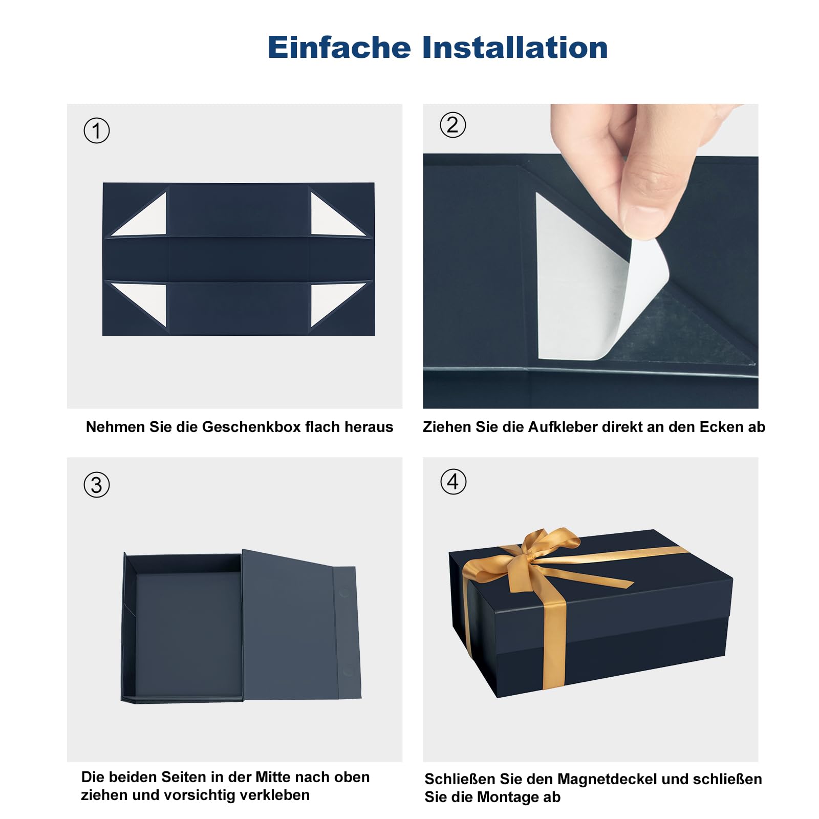CHARMGIFTBOX Niebieskie pudełka prezentowe z pokrywkami, opakowanie 5 sztuk, 30 x 10 x 10 cm, składane pudełka prezentowe z zapięciem magnetycznym na prezent, pudełko na prezent dla druhny