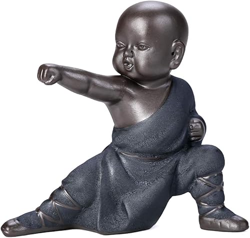 KINGZHUO Estatuilla de Buda en miniatura de cerámica, pequeña y linda estatua de Buda, figura de monje, manualidades creativas para bebés, adornos