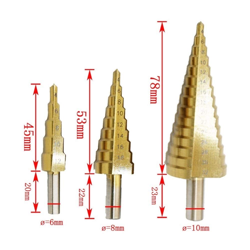 Punte a gradino per foratura Lavorazione del legno Punta per trapano in metallo Lega di titanio Punta per trapano a spirale con scanalatura a spirale 4-12/4-20/4-32mm Acciaio per utensili da taglio