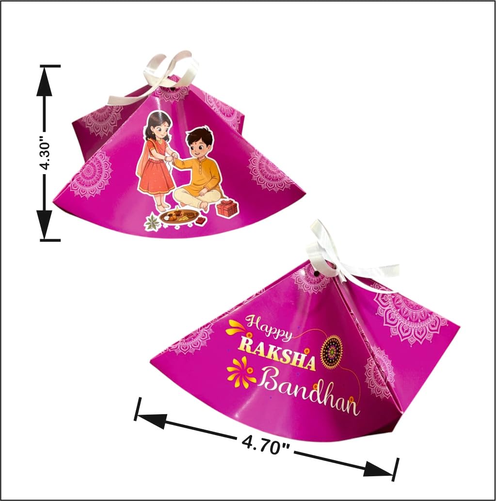 Smaran Dark Brown Printed Decorative Folding,Purple Pillow,Pink Cone Shape & Brown Carry - Elegant Decorative Raksha Bandhan Packaging Gifts Box for Festivals 2