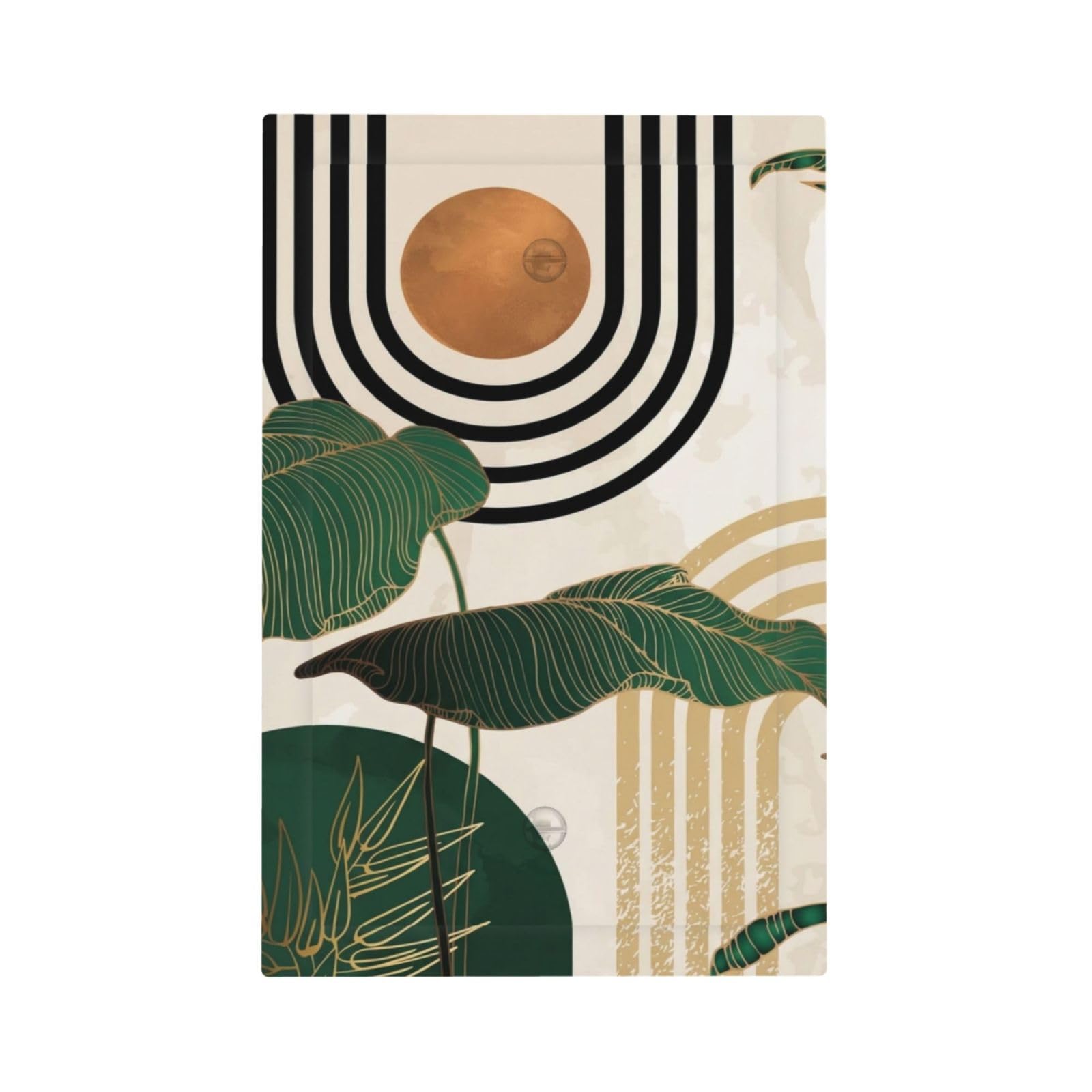 Mid Century Green Boho Sun Leaf Decorative 1-Gang No Device Wall Plate Blank Outlet Covers Light Switch Cover Switchplate Electrical Faceplate Bedroom Decorate