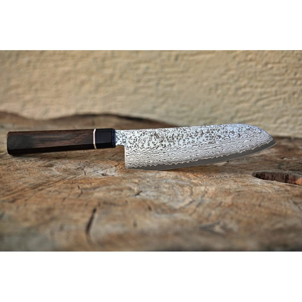 Suncraft VG-10 Black Damascus & Couteau de cuisine & Damas Couteau de chef Santoku 167 mm & professionnel japonais acier à 67 couches avec manche Pakkawood