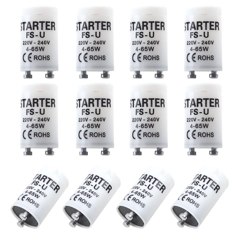BlueXP 12 Pack T8/T12 Starter for Fluorescent Light Fluorescent Light Starter Switches Fluorescent Starter 4-65 w 220-240v Lamp Starter for T8/T12 Single Fluorescent Tube Lights and CFL Bulbs [Energy Class A]