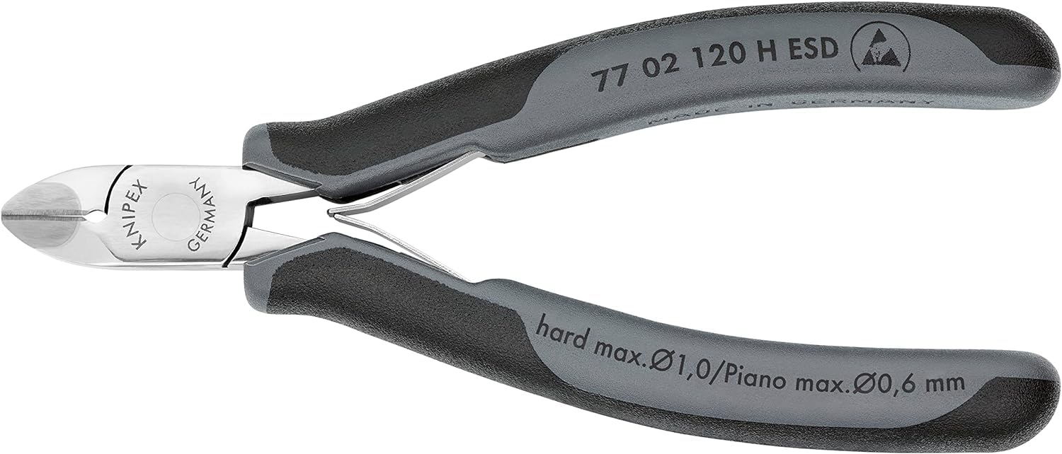 KNIPEX Szczypce tnące boczne dla elektroników z ostrzami z węglików spiekanych ESD z osłonkami wielokomponentowymi 120 mm, 77 02 120 H ESD