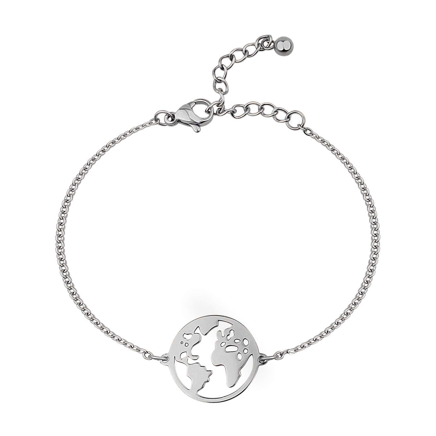 BONNYBIRD® Wasserfestes Edelstahl Weltkugel Armband in Silber, Gold & Roségold, 100% Wasserfest & Hautverträglich, Perfektes Reise Geschenk für Weltenbummler BonnyWorld