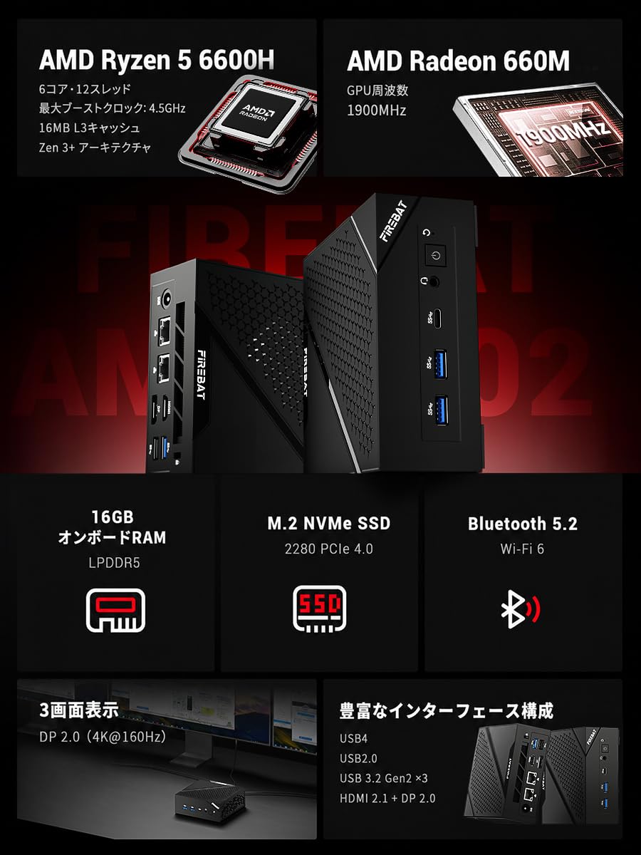 【訳あり】FIREBATミニ PC ゲーミング、AMD Ryzen 6600H Amazon.co.jp: FIREBAT ミニPC ゲーミングモデル（Ryzen 5 6600H（最大