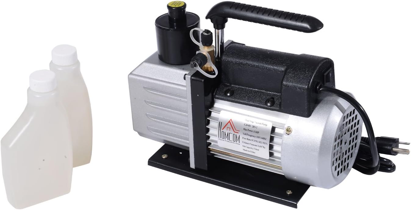 HOMCOM 2-Stage 5 CFM Rotary Vane 1/2 HP HVAC Refrigerant Handheld Vacuum Pump