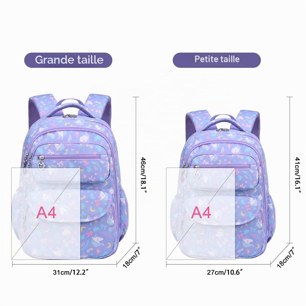 Sac à Dos Filles Cartable Primaire Léger Sac Scolaire pour Enfants 5-12 Ans