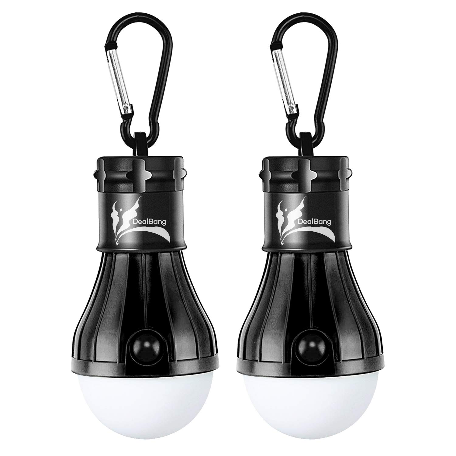 DealBang Compact LED Camping Light Bulbs with Clip Hook 150 Lumens LED Hanging Tent Lights for Camping, Hiking, Backpacking, Fishing, Hurricane,Emergency, Outage (Black,2-Pcs)