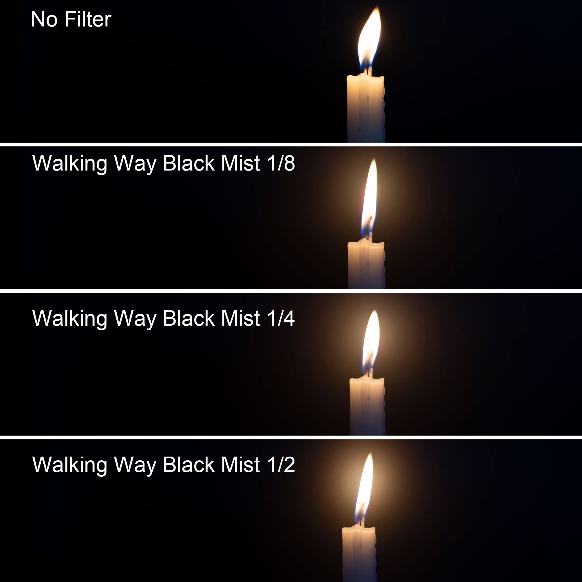 Walking Way 86mm Schwarzer Diffusionsfilter 1/2 - Leichter Schwarz-Nebel Filtereffekt - Verträumter Glow für Video/Porträt, Ultra-Slim, HD-Glas