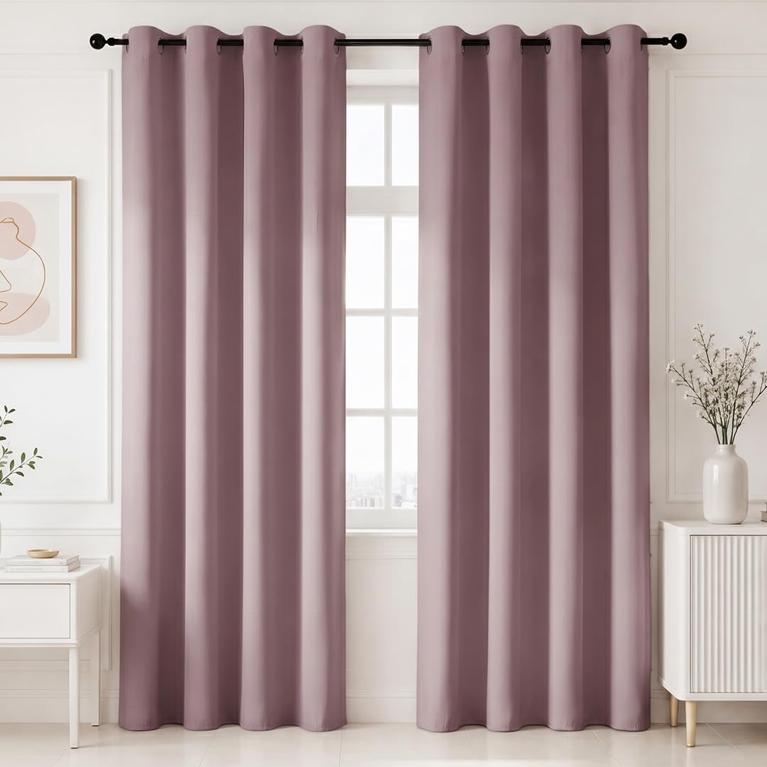 HOMEMONDE Premium Blackout 6 Feet Curtain for Window - Noise Reduced and Fade Resistant Blackout Curtains, True Room Darkening Drapes for Living Room, Bedroom Pack of 2, (Lavender, 182 x 118 CM)