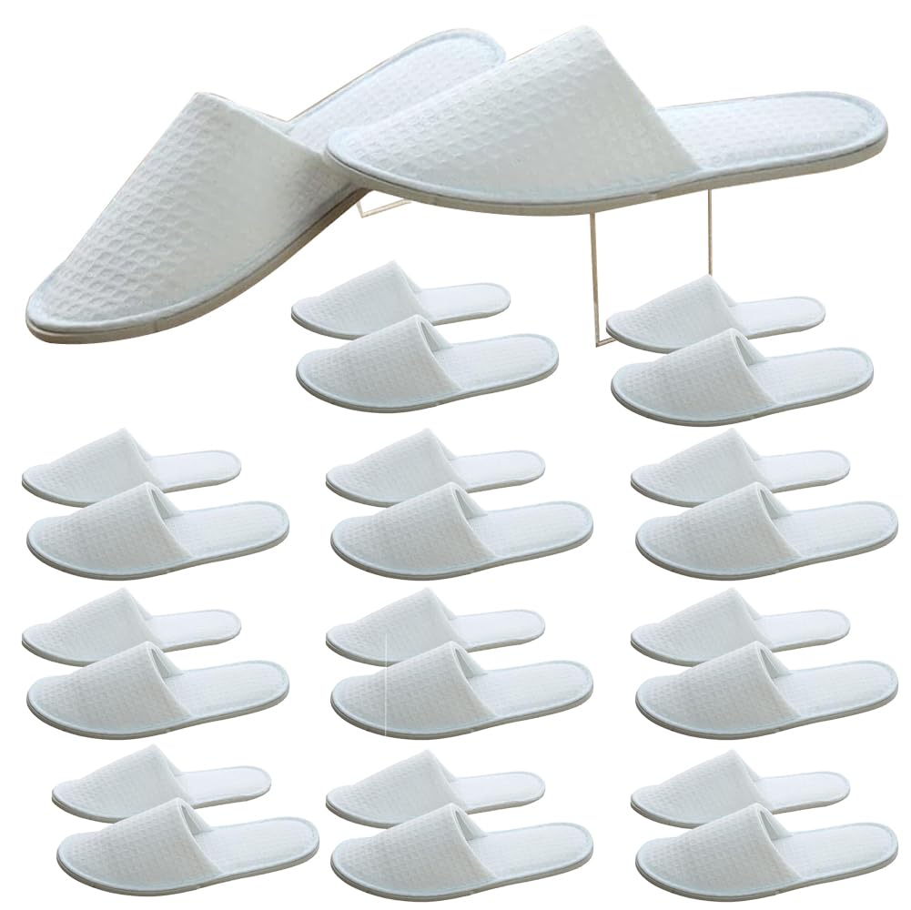 Eco Care Spa Slippers - 12 Pairs, Disposable Closed Toe, Washable, Thick, Soft, Non-Slip, Cotton Velvet Hotel Waffle Slippers for Home, Travel, Guest - Fits Most Men and Women
