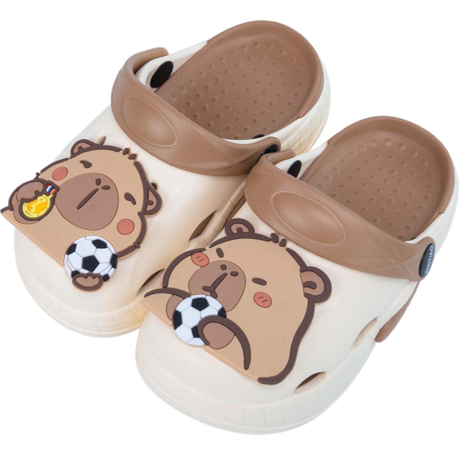 Cute Capybara Slippers for Kids,Kids Girls Boys Clogs Garden Shoes,Funny Toddler Animal Slides Sandals,Water Shower Beach Pool Slippers Indoor Outdoor 2 Big Kid Football-1