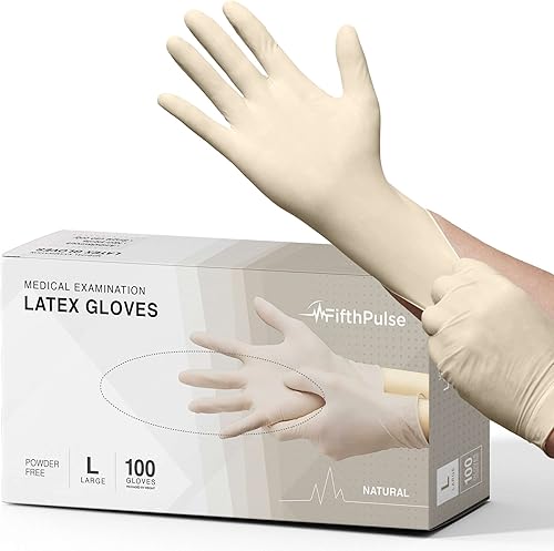 FifthPulse Guantes de látex para examen médico, extragruesos, 4.5 mil, color natural, guantes desechables sin polvo