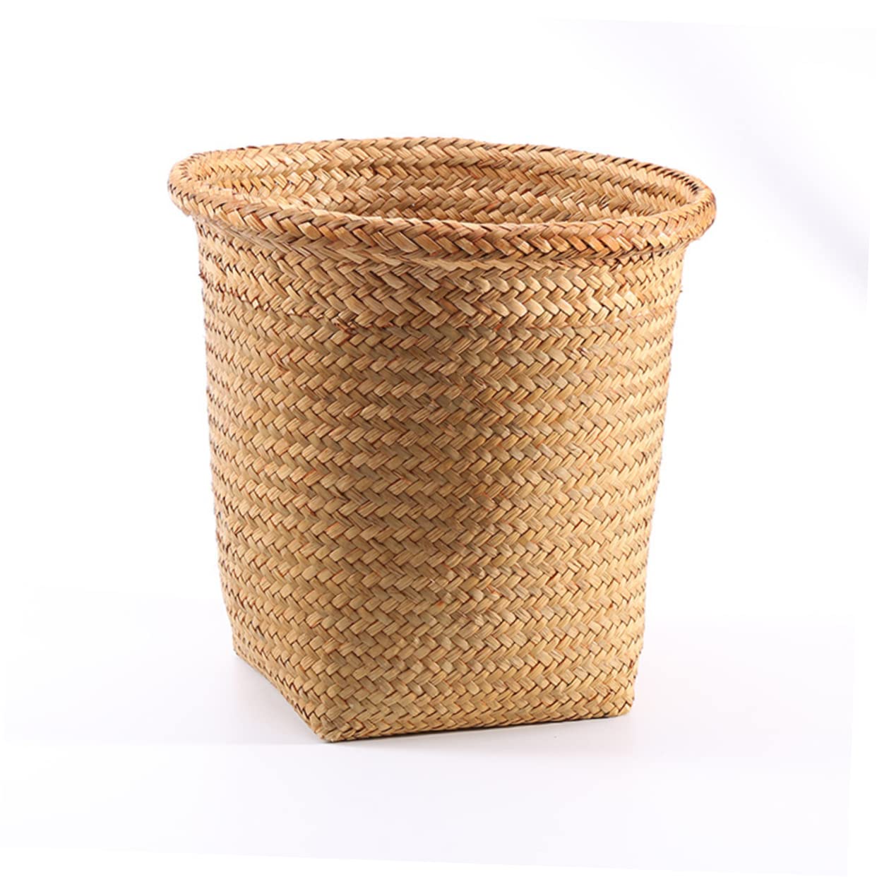 Cestini Intrecciati in Paglia Rotondi Decorativi Set di 2 per Rifiuti e Contenitore Portaoggetti Pratici e Facili da Spostare per Casa e Ufficio