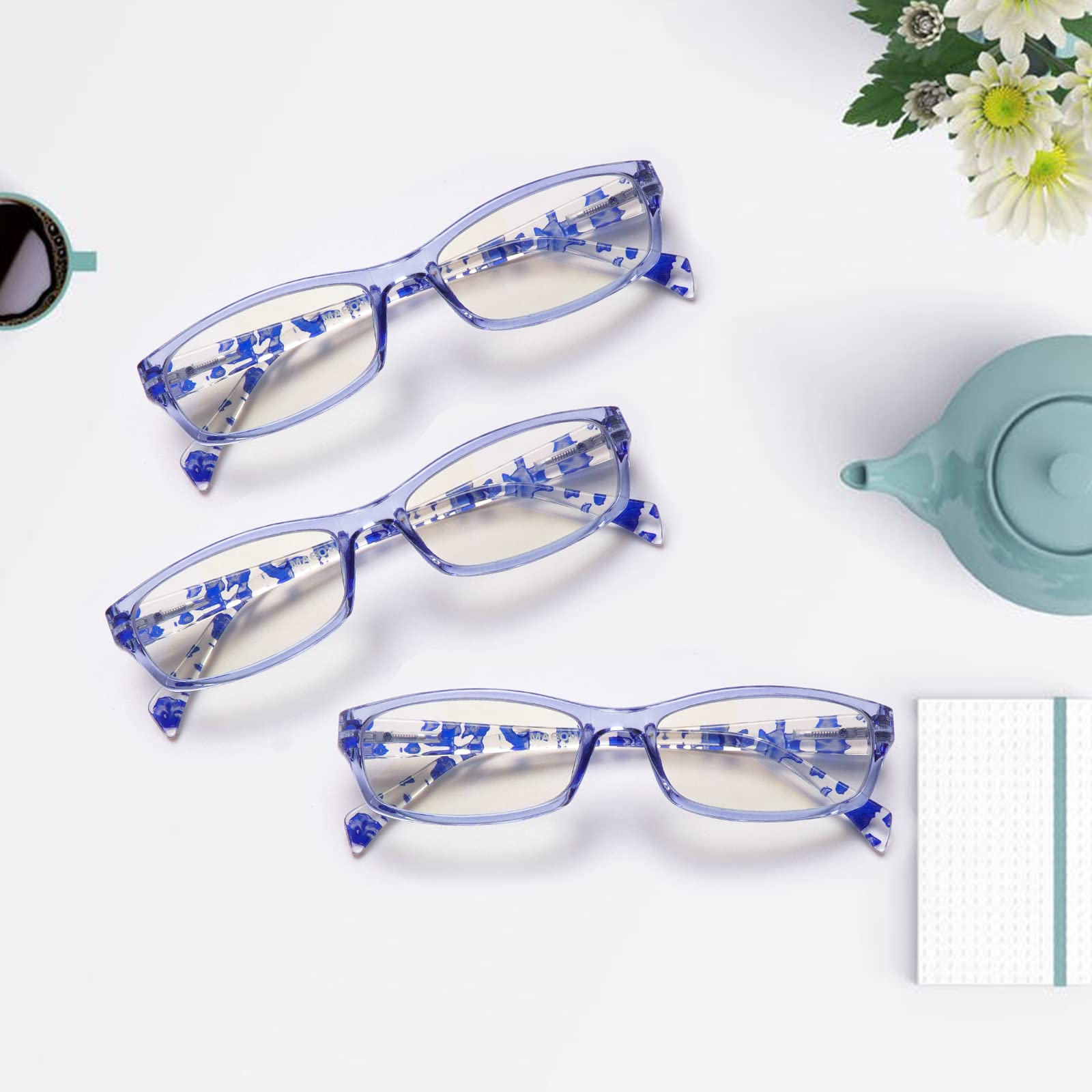 Lesebrille für Damen, Computerleser, Blaulichtblockierung, verschwommenes Sehen, trockene Augen, Anti-UV-Blendung, 5 Stück