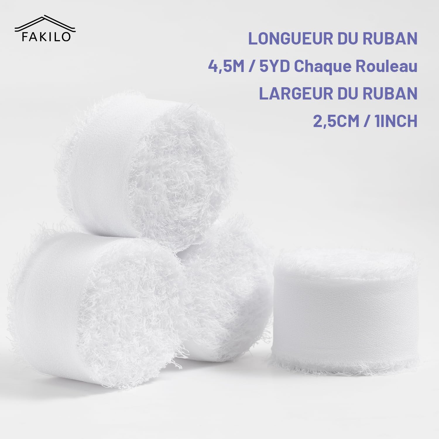 FAKILO Chiffon Ribbon with Frayed Edge, White Ribbon 4 Rolls 1'' X 5 Yd for Wedding Invitations Bridal Bouquets - Image 4