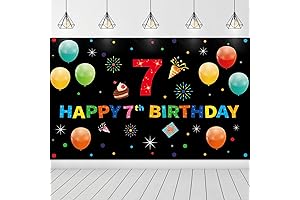 Happy 7th Birthday Banner Backdrop for Girls and Boys