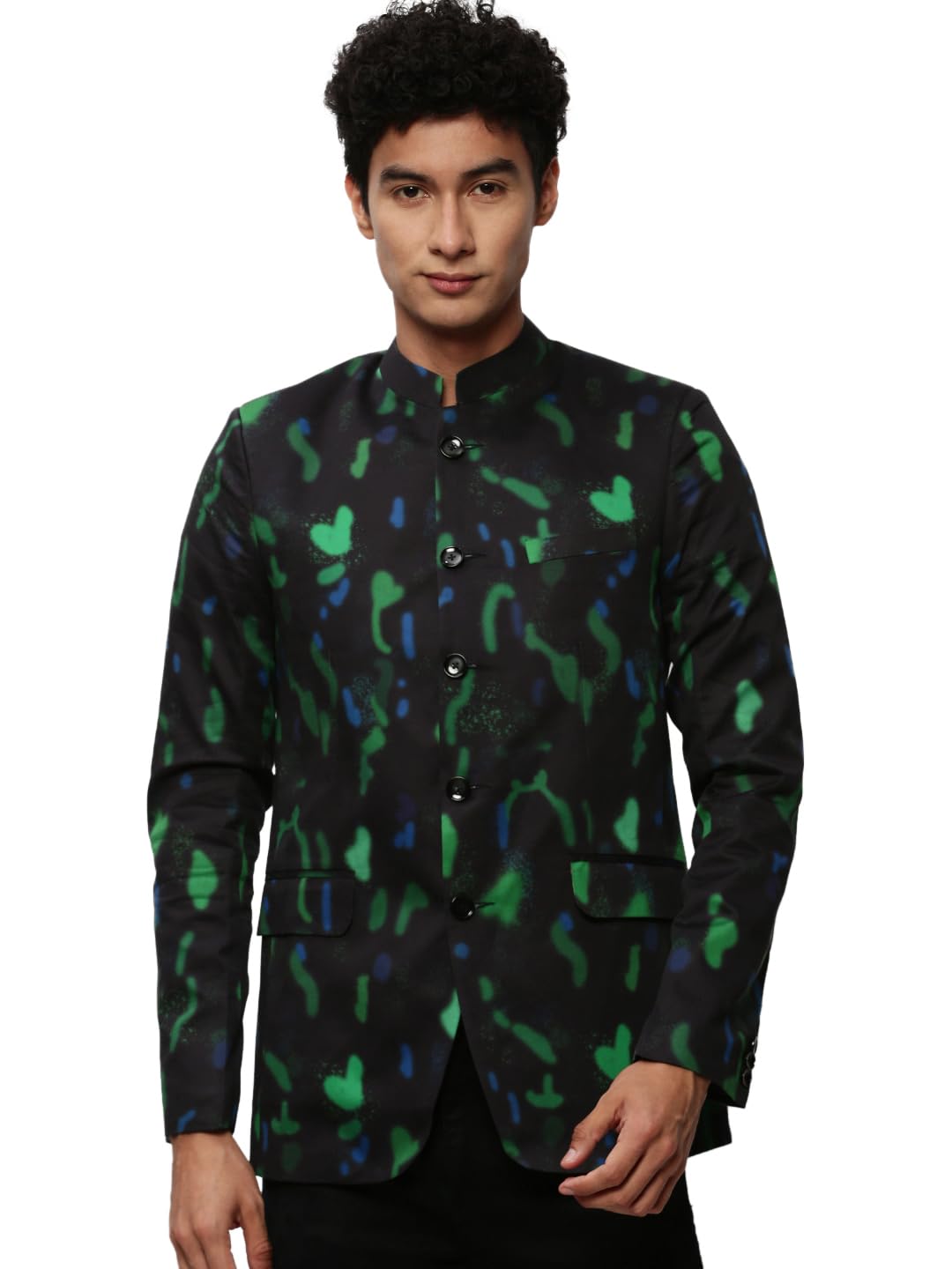 showoffff SHOWOFF Men's Mandarin Collar Printed Black Bandhgala Blazer-SOBLZ-083-2_Black-picture-37