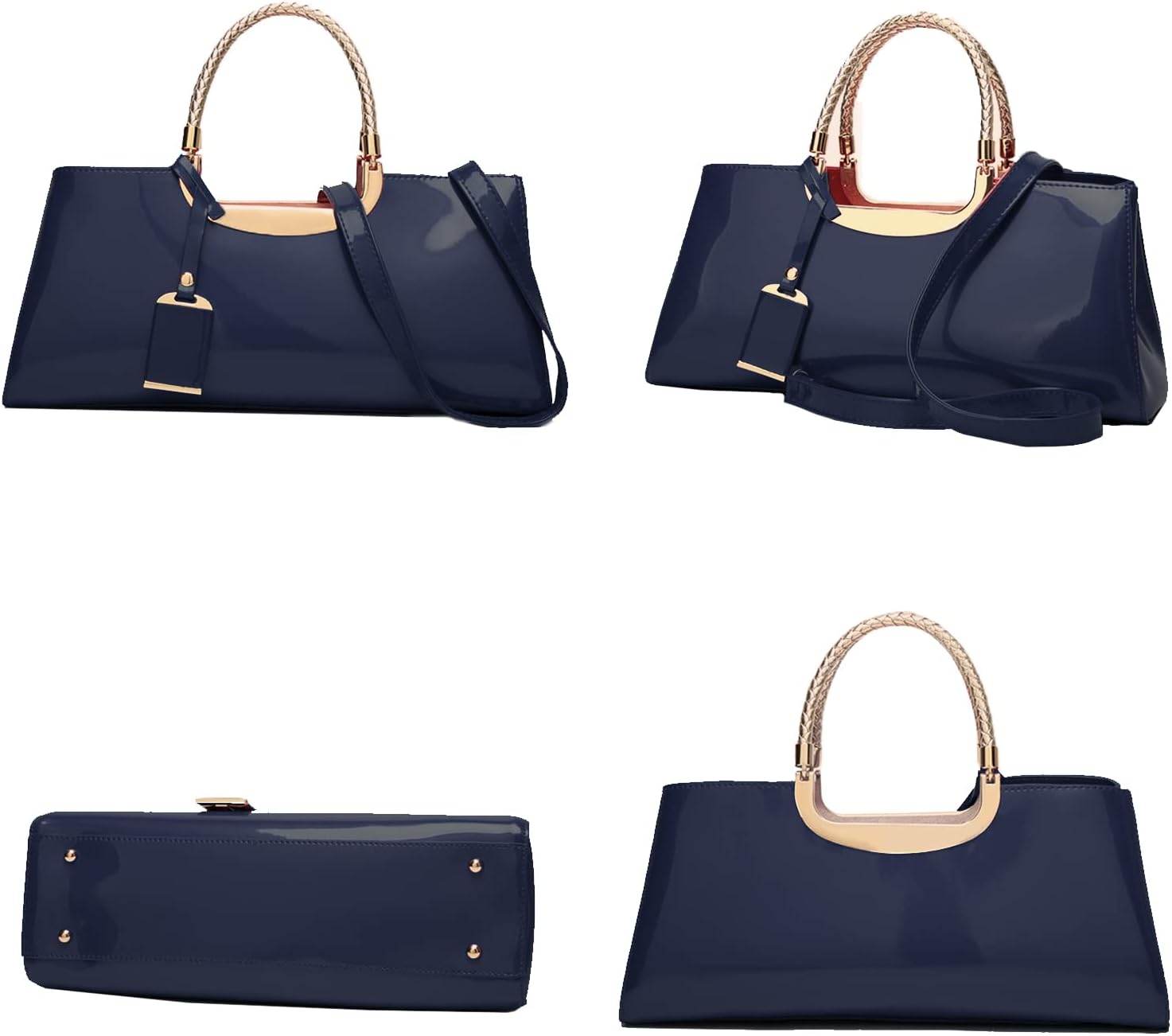 jessie Patent Leather Structured Shoulder Handbag Women Evening Party Satchel Crossbody Top Handle Bags | Patent Leather, Structured, Evening Party, Bags - Image 4