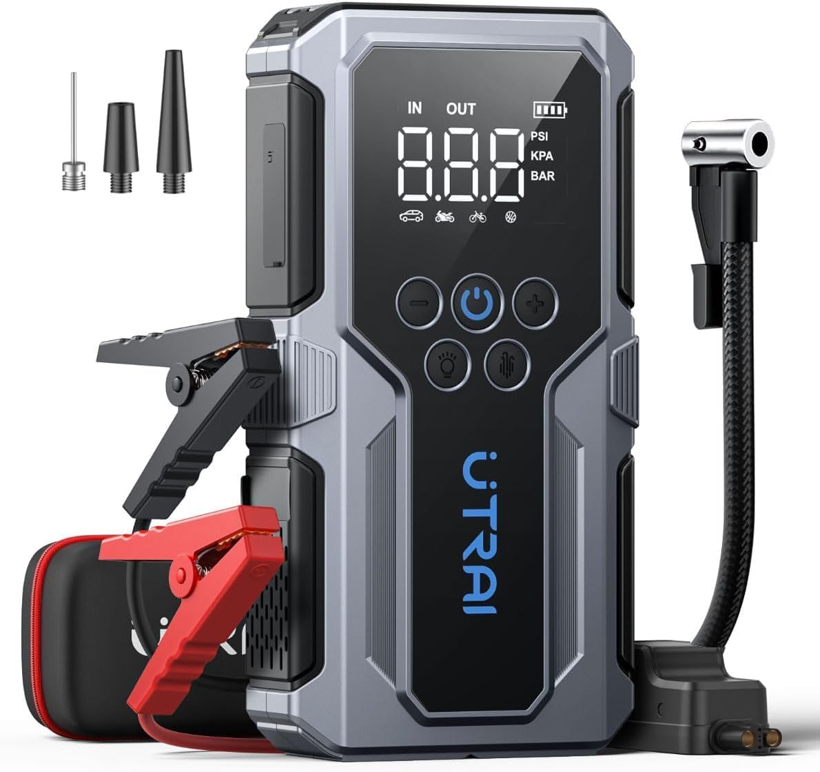 Booster De Batterie 5000A 23800mAh TREKURE - Démarreur Voiture USB-C + Compresseur 150PSI - Ecran LCD - LED 400 Lumens