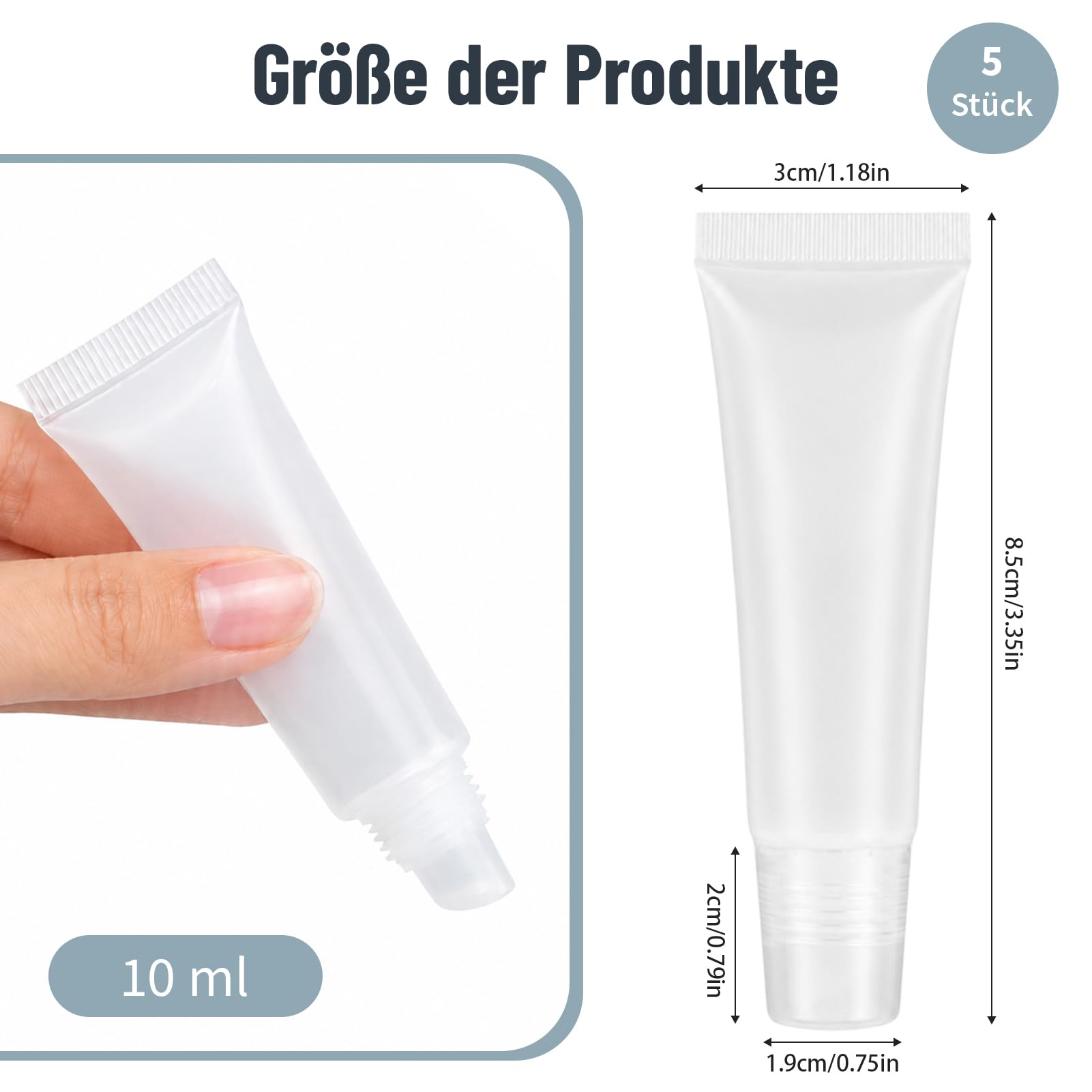 5 tubi per lucidalabbra, 10 ml, trasparenti, ricaricabili, mini tubi cosmetici per trucco, da viaggio