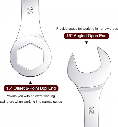 Miniatura 4 de uxcell Llave combinada fina con extremo de 6 puntos desplazados y extremo abierto en ángulo, espejo métrico, acero de alto carbono chapado en cromo,
