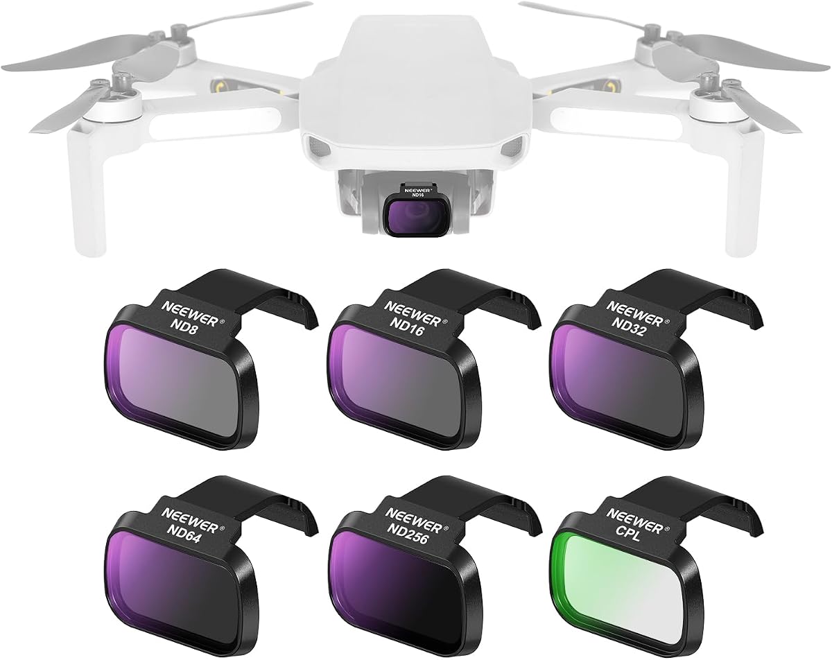 NEEWER 6 Pack ND CPL Filters Compatible with DJI Mini 4K/2/Mavic/SE/2 SE, Drone Lens Accessories, Snap On Circular Polarizing Neutral Density ND8/ND16/ND32/ND64/ND256, Multi Coated HD Glass, FL-B32