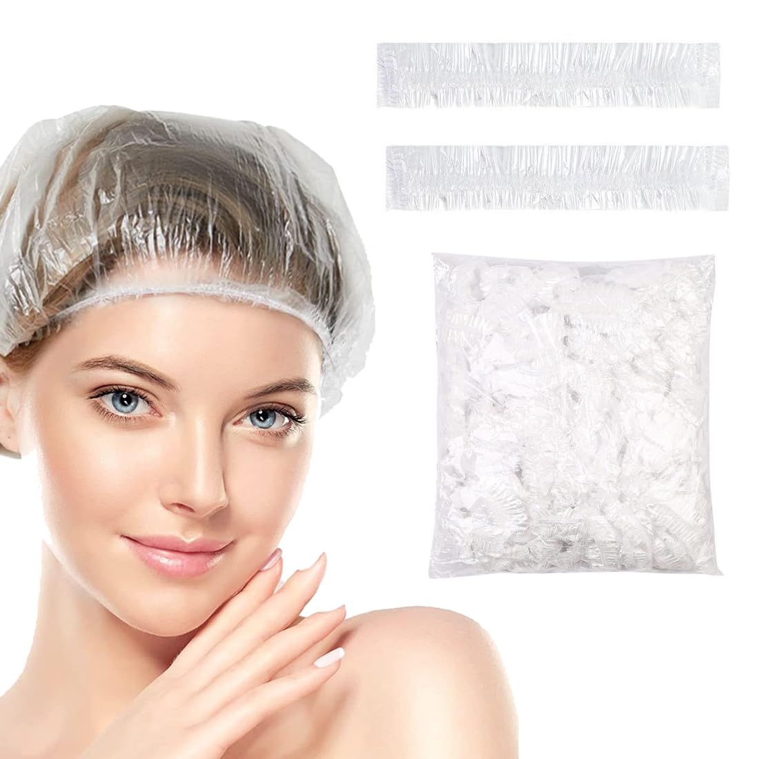 Gorro de ducha desechable 100 piezas El plastico Gorros de ducha Grande Elástico Bañera Gorra Impermeable Bañera Gorro de ducha