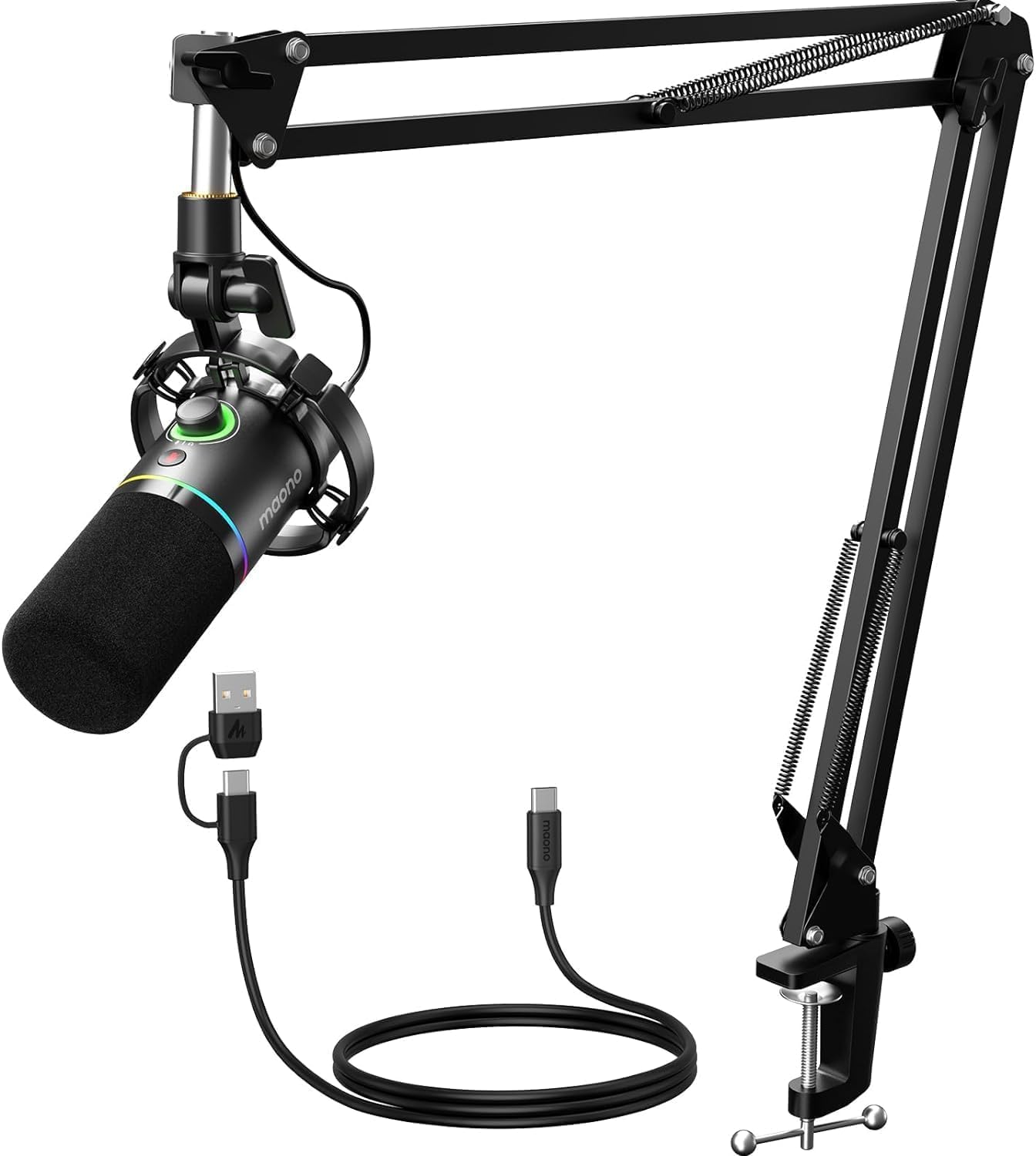 PD200XS XLR/USB Dynamic Microphone Kit, RGB Gaming Mic with Software | PC Mic with Mute, Gain Knob, Volume Control, Boom Arm for Streaming, Gaming, Podcasting, Voice-Over, Recording