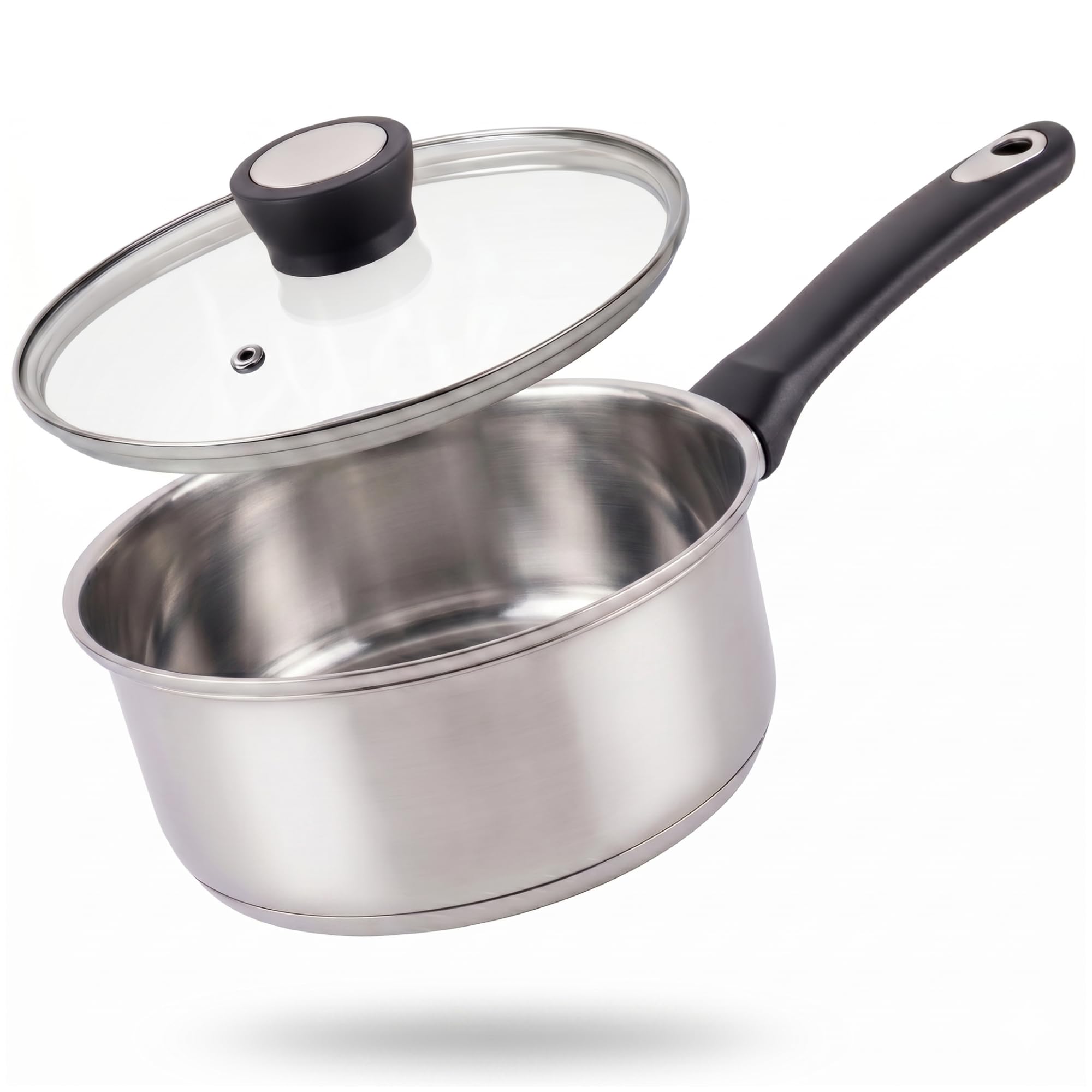 Judge 16cm Stainless Steel Induction Saucepan, 1.2L Pan with Glass Lid