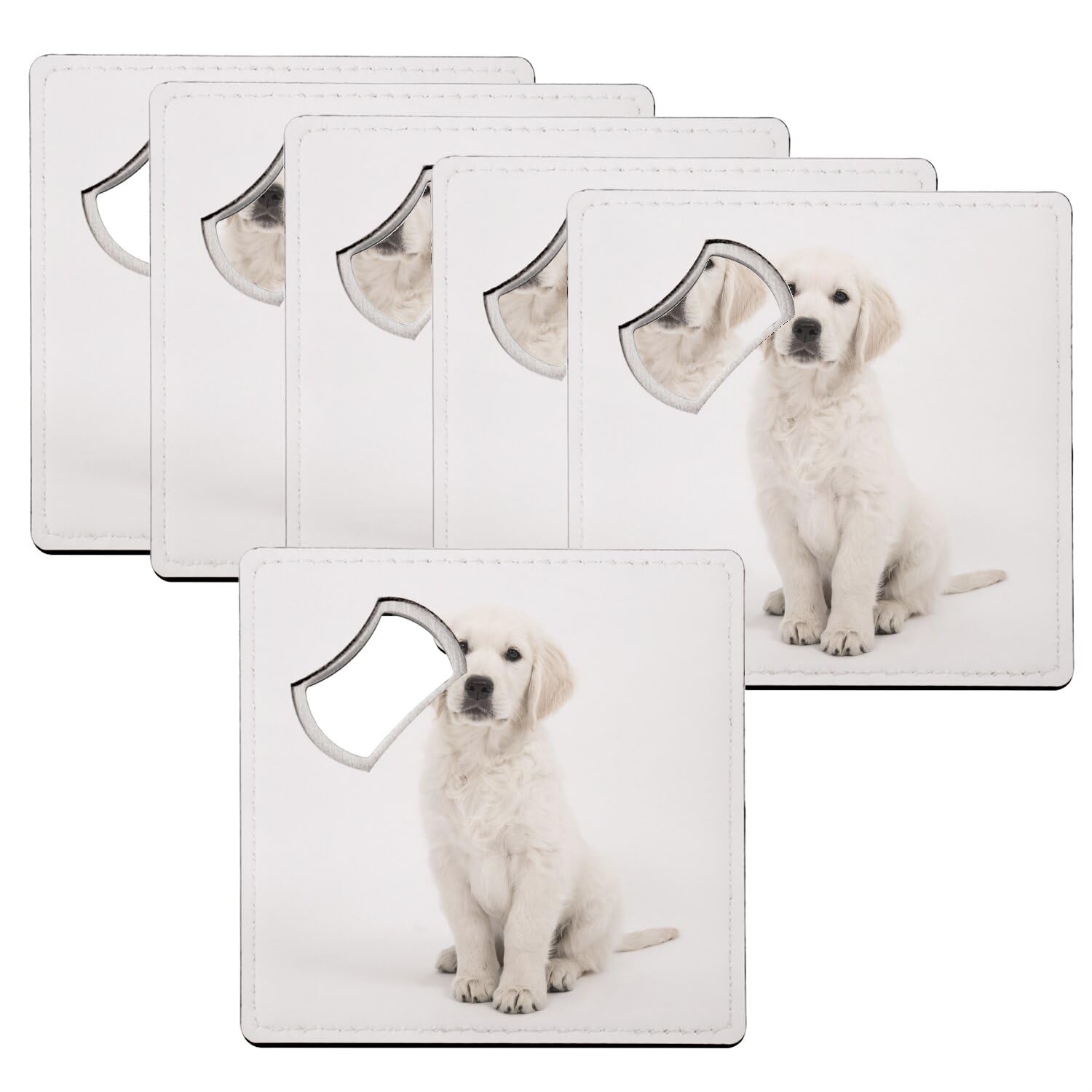 Dessous de verre chiot labrador blanc avec décapsuleur intégré lot de 6 mignon