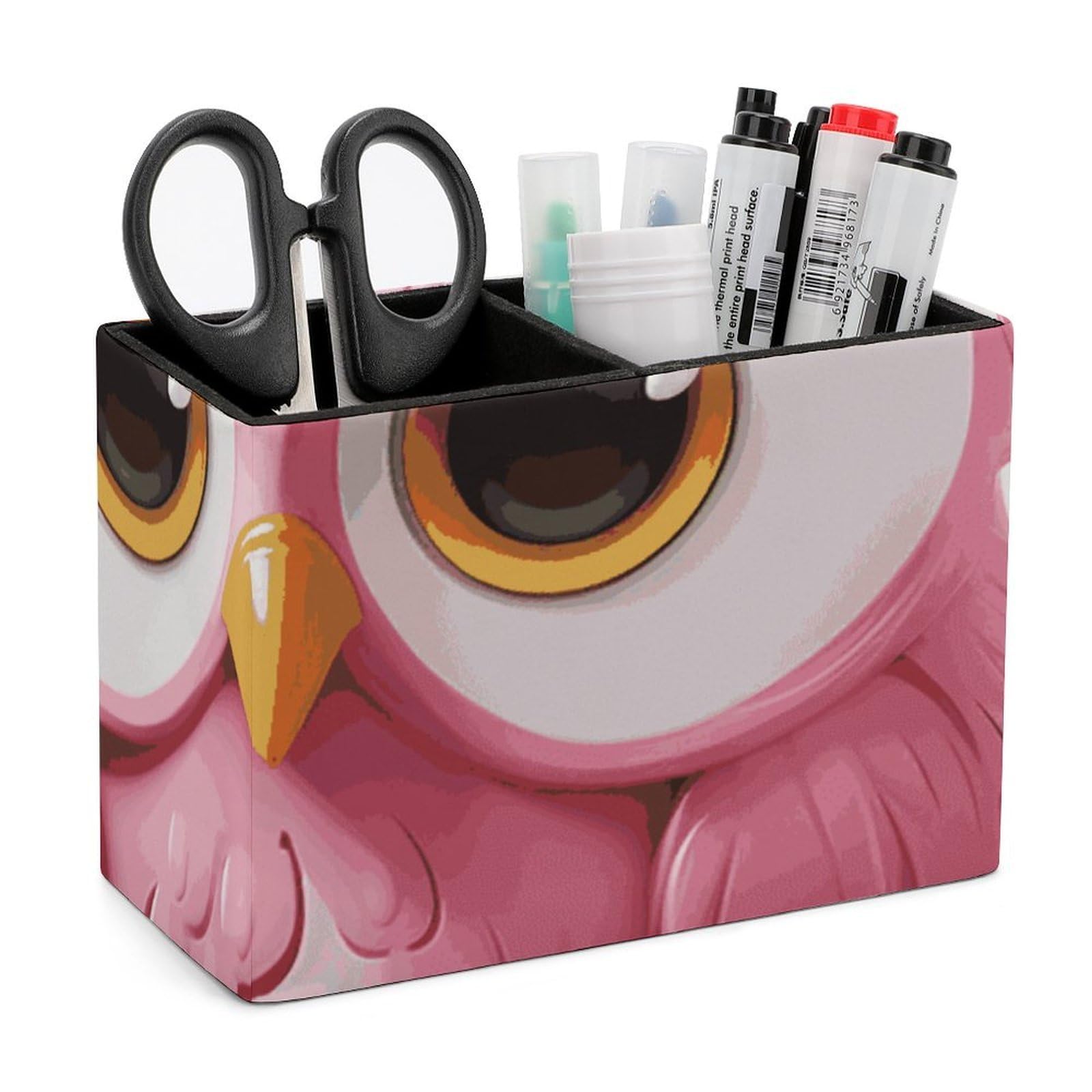 JTREHY A Pink Owl Pencil Holder Exquisite Fashion Leather Pen Receptacle Soft High-End Pen Container for Office Home Accessories Or Housewarming Present