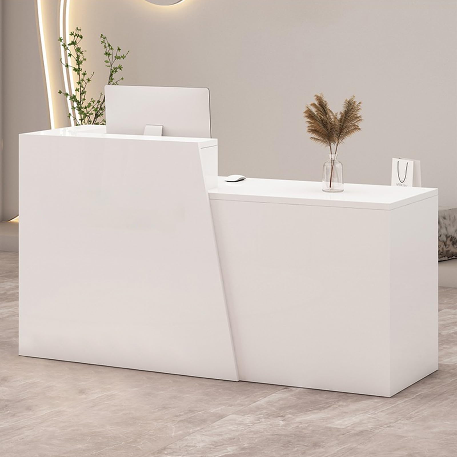 Retail Reception Desk with Storage, Modern Checkout Counter for Store, Anti-Scratch Front Desk for Salon, Boutique, Cafe – Easy Assembly B 45.3" x 16.5" x 39.4"