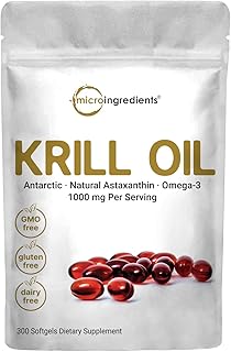 Micro Ingredients Antarctic Krill Oil Supplement, 1000mg Per Serving, 300 Soft-Gels, Rich in Omega-3s EPA, DHA & Natural A...