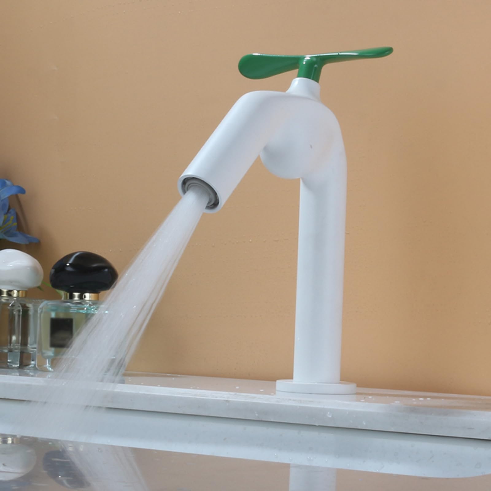 Grifo de Lavabo de Baño de Latón Blanco con 2 Funciones (Agua Fría Y Caliente) Y Un Orificio
