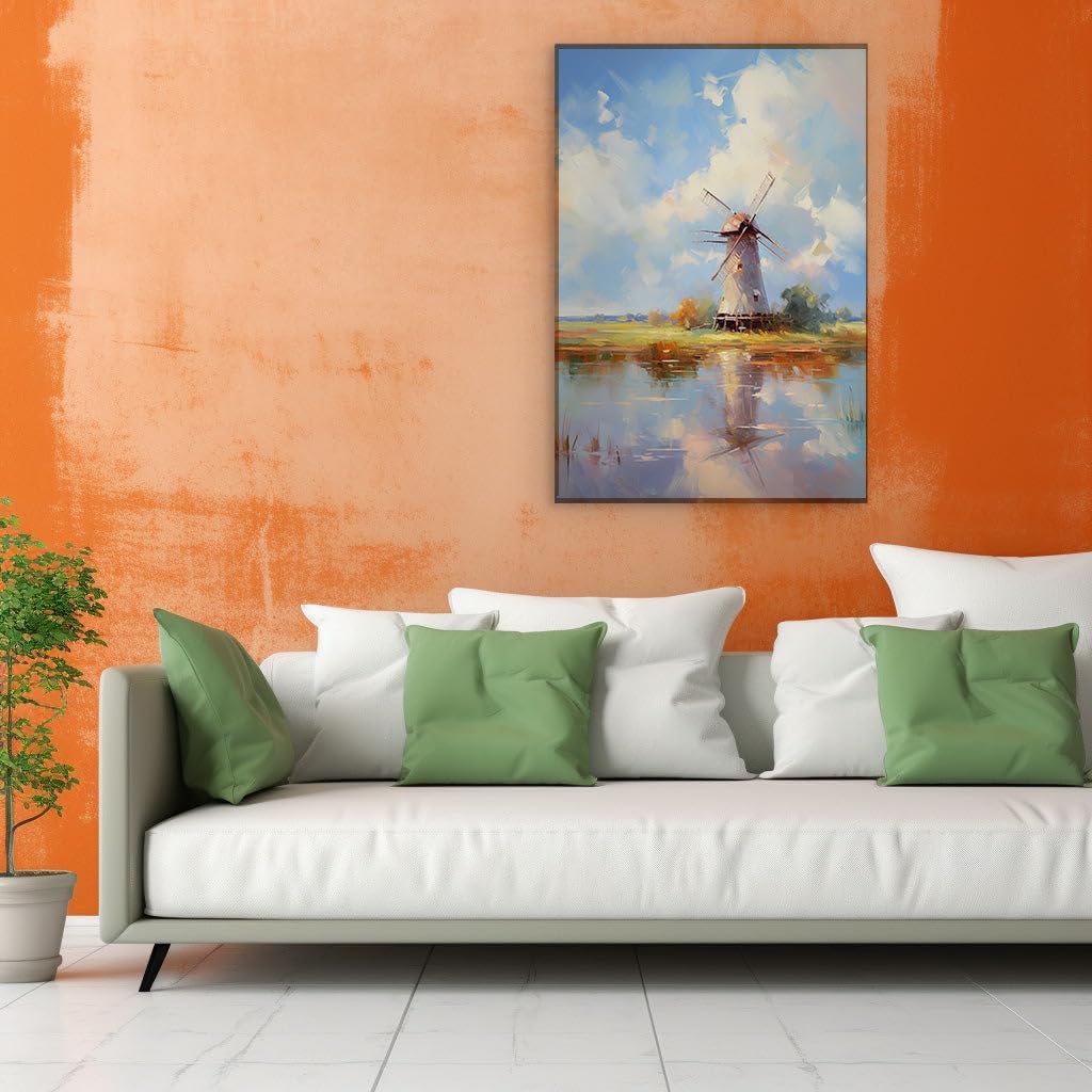 Canvas for Living room. Whispers of the Windmill A Serene Countryside Canvas, 27 x 18 inch Canvas Wall Art - Modern Home Decor