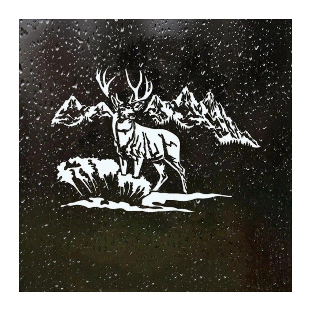 1pc Mountain Deer Hunting Vinyl Sticker Waterproof Decal for Car Body Bumper Rear Window Decor(White)
