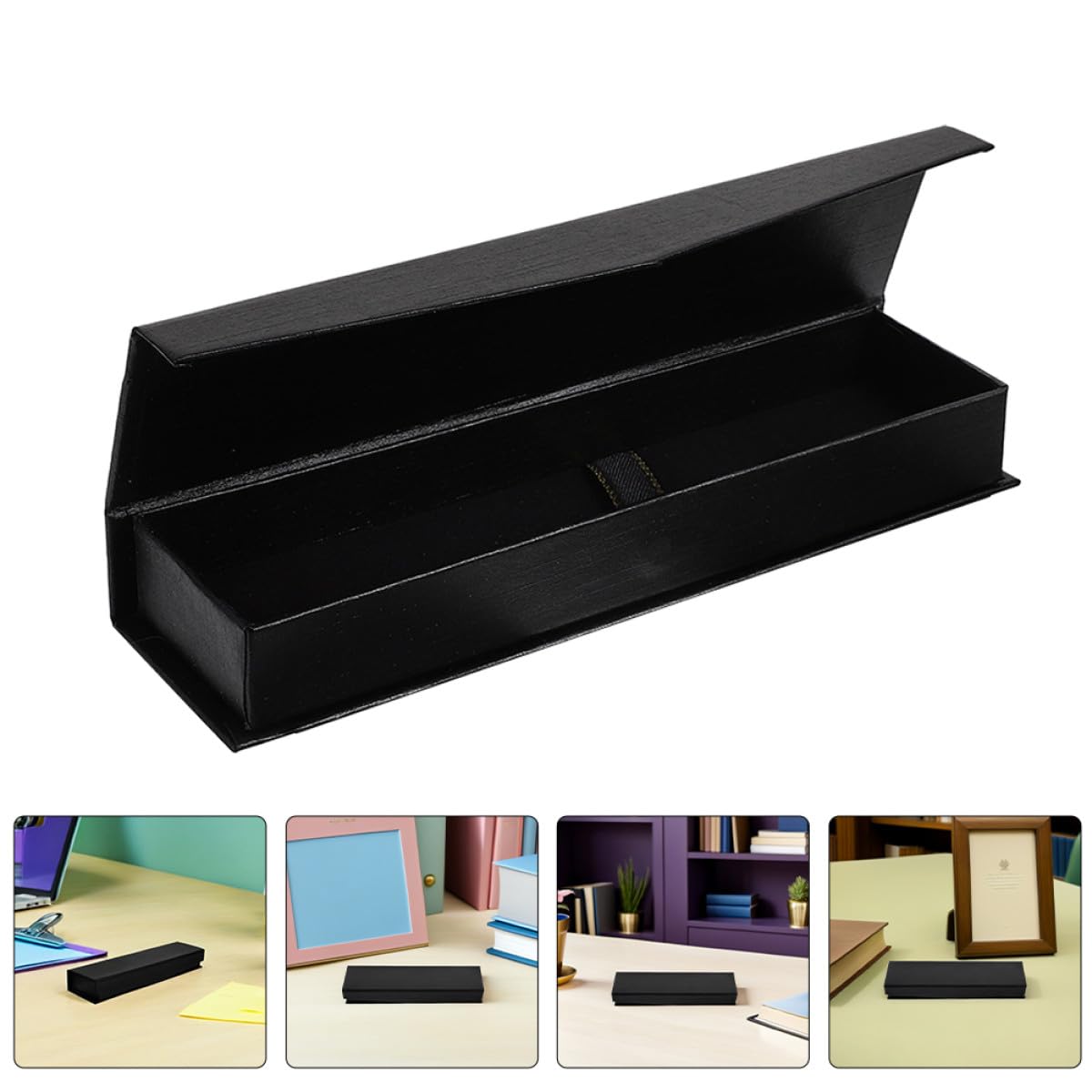 Caja para Bolígrafos Negra Tapa Abatible Estuche Pequeño para 10 Bolígrafos Resistente y Portátil para Oficina Obsequio Empresarial Almacenamiento Seguro y Elegante