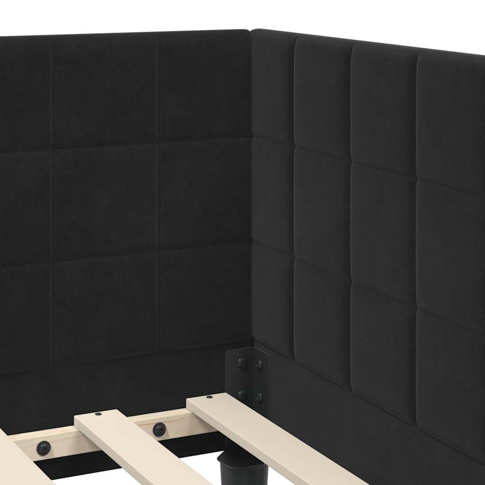 Gecheer Eckbettgestell mit Kopfteil Schwarz 90 cm x 200 cm Stoff, Eckbett Familienbett Schlafsofa Bettgestell für Schlafzimmer Kinderzimmer Dachgeschoss42016433