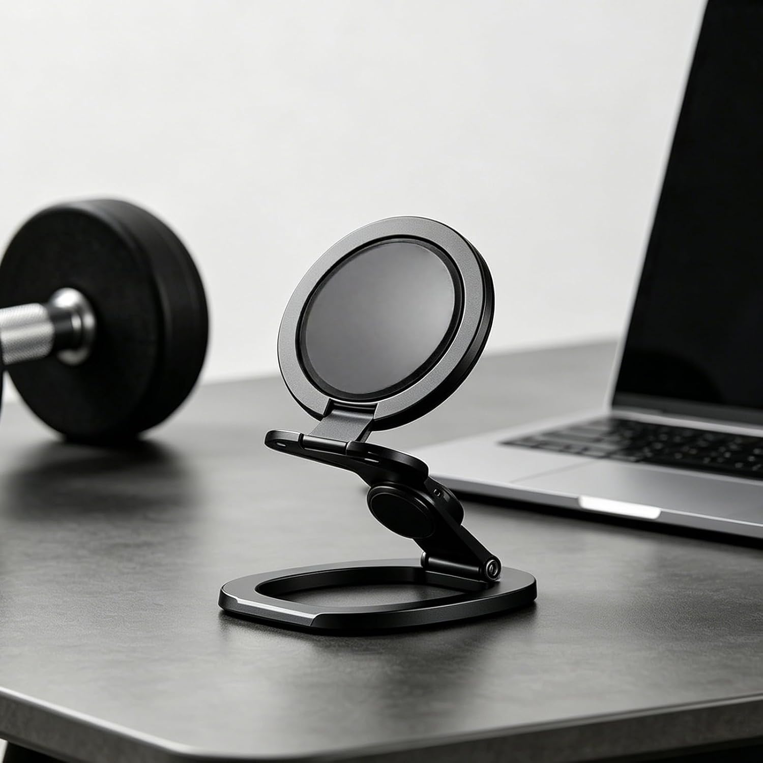 2-in-1 Double-Sided Magnetic Fidget Spinner Stand,360 Rotation,Double Side Folding Phone Holder Strong Adhesion for Desk Car Gym Travel (1, Black)