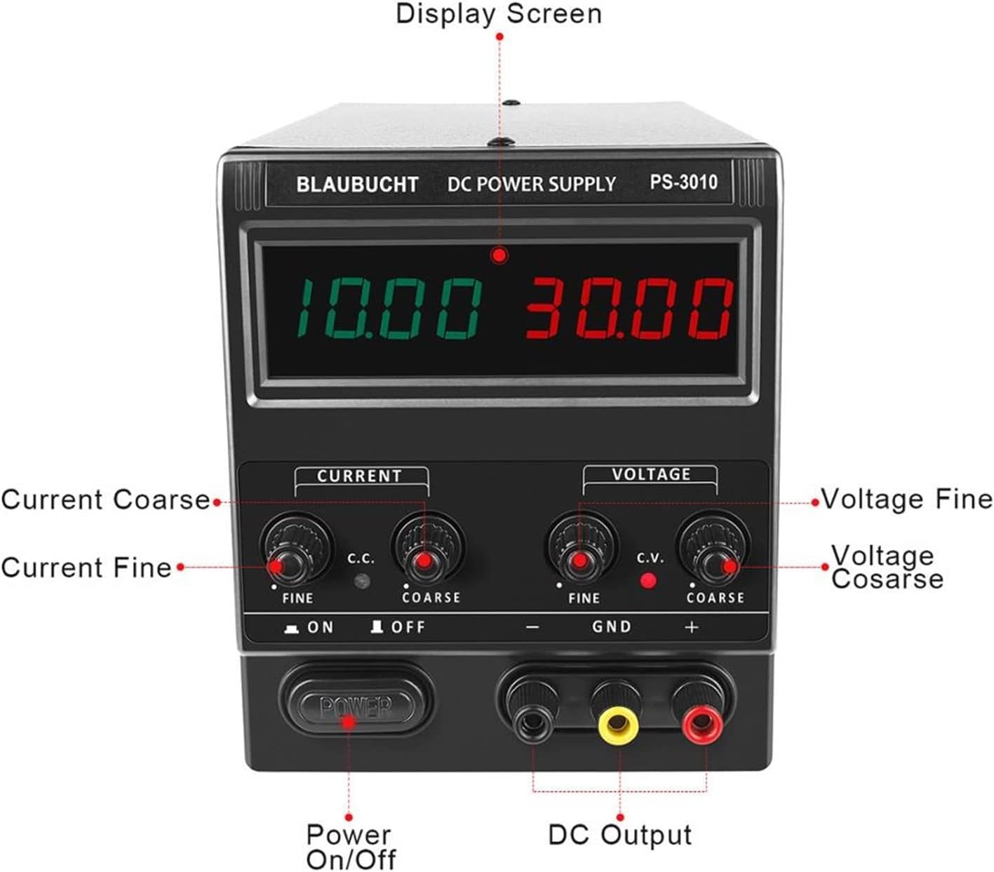 Universal Switching Power Supply, DC Power Supply Current Stabilizer Laboratory Bench Source Regulated Switching Adjustable Variable Coarse and Fine Adjustments Voltage Regulator(PS305 (30V5A))
