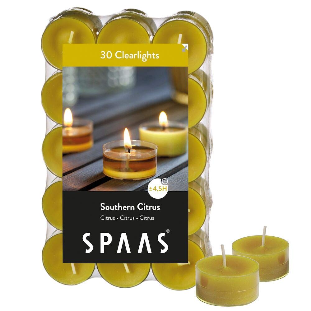 Spaas30 Scented Clearlights, Tealights in Transparent Clear Cup, ± 4.5 Hours, Southern Citrus