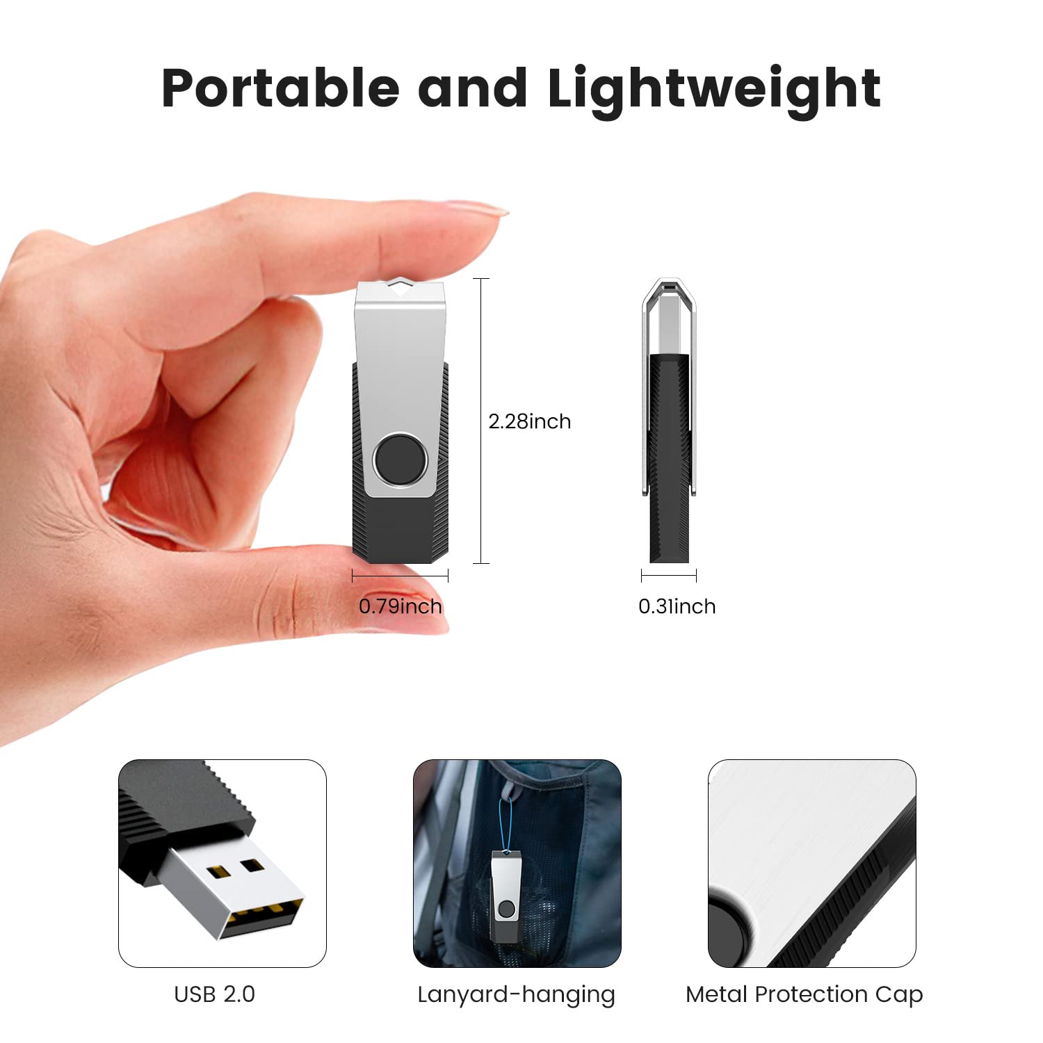 KEXIN Chiavetta USB 8GB 20 Pezzi Pennetta Girevole Chiavette USB 2.0 Unità Memoria Flash per Archiviazione Dati con Luce LED Nero