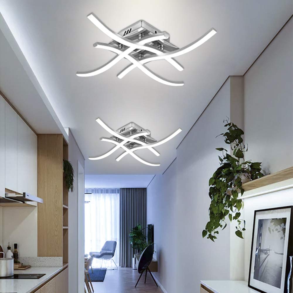 Plafoniera a LED luminosa 20W, lampada da soffitto moderna ed elegante con luce curva a 4 pezzi, 2000LM 6000K per illuminazione del corridoio del portico
