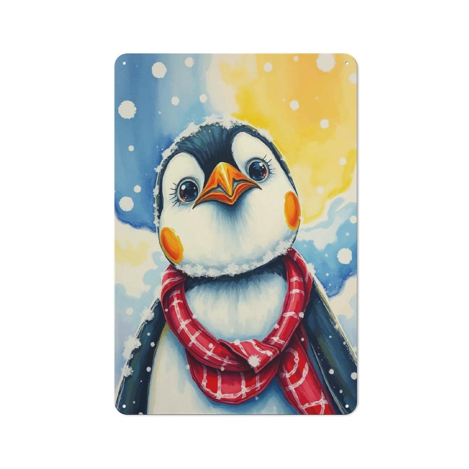 Junmoney Style-17 Cute Penguin In Winter Rustic Tin Sign 30X20cm For Café Or Restaurant, For Café Owners And Decorators, For Retro Home Interiors