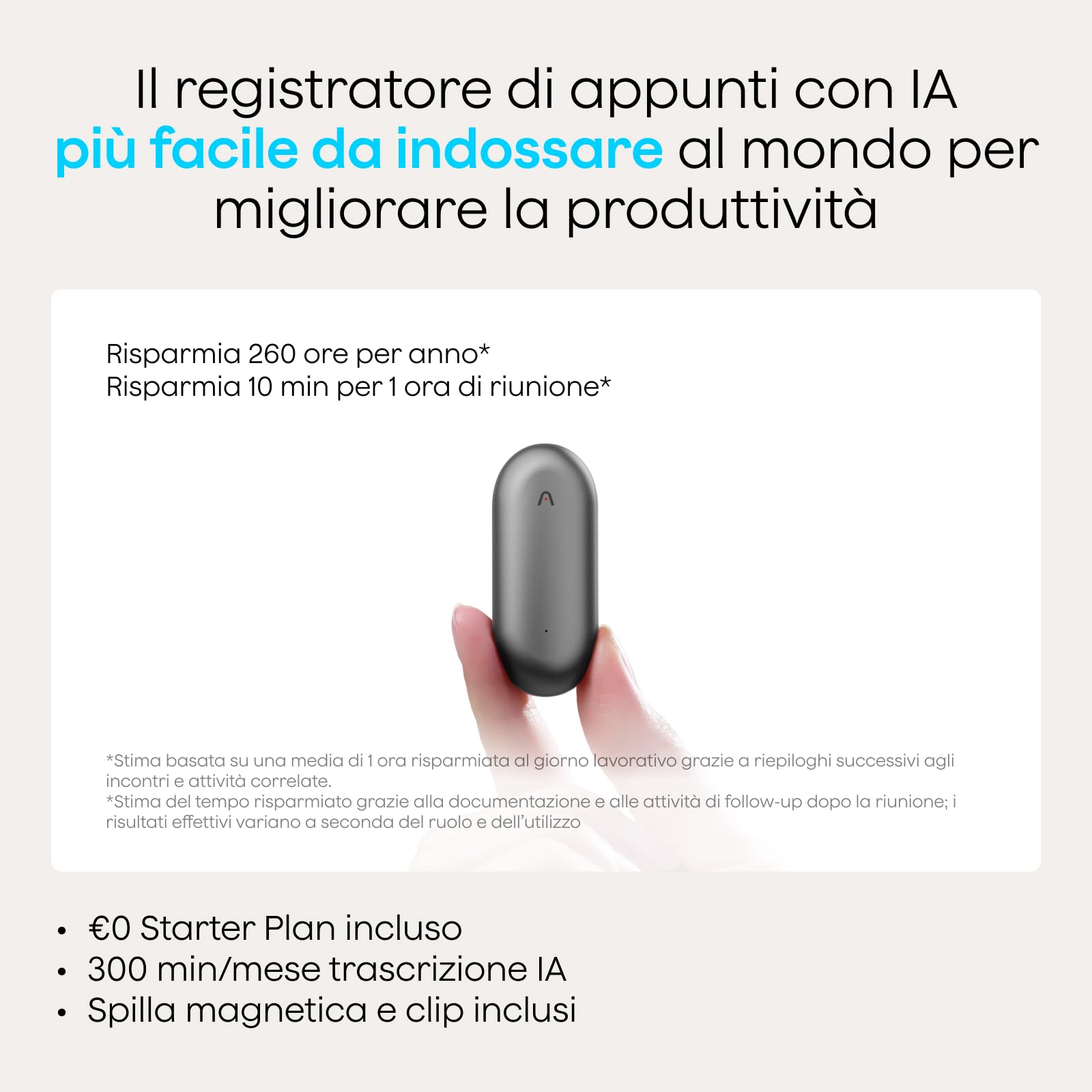 Plaud NotePin Registratore Vocale AI Professionale Audio Digitale Trascrivi Riassumi Tecnologia AI,Team Plan, Appunti Trascrizione Riepilogo per Riunioni Lezioni Colloqui, Grigio