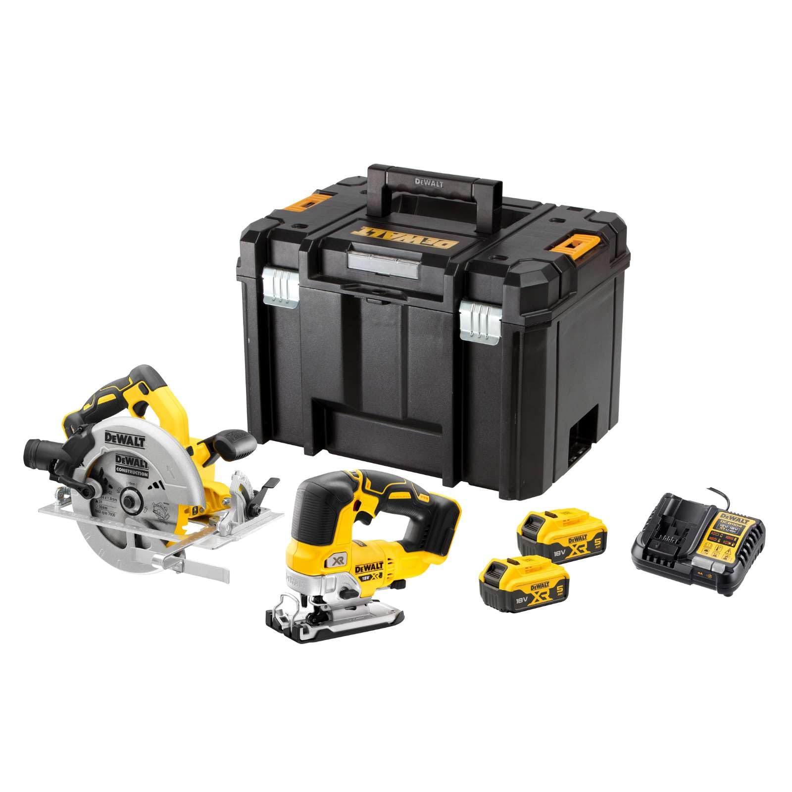 DeWALT DCK2012P2T-QW 18V 5Ah ręczna piła tarczowa + wyrzynarka wahadłowa