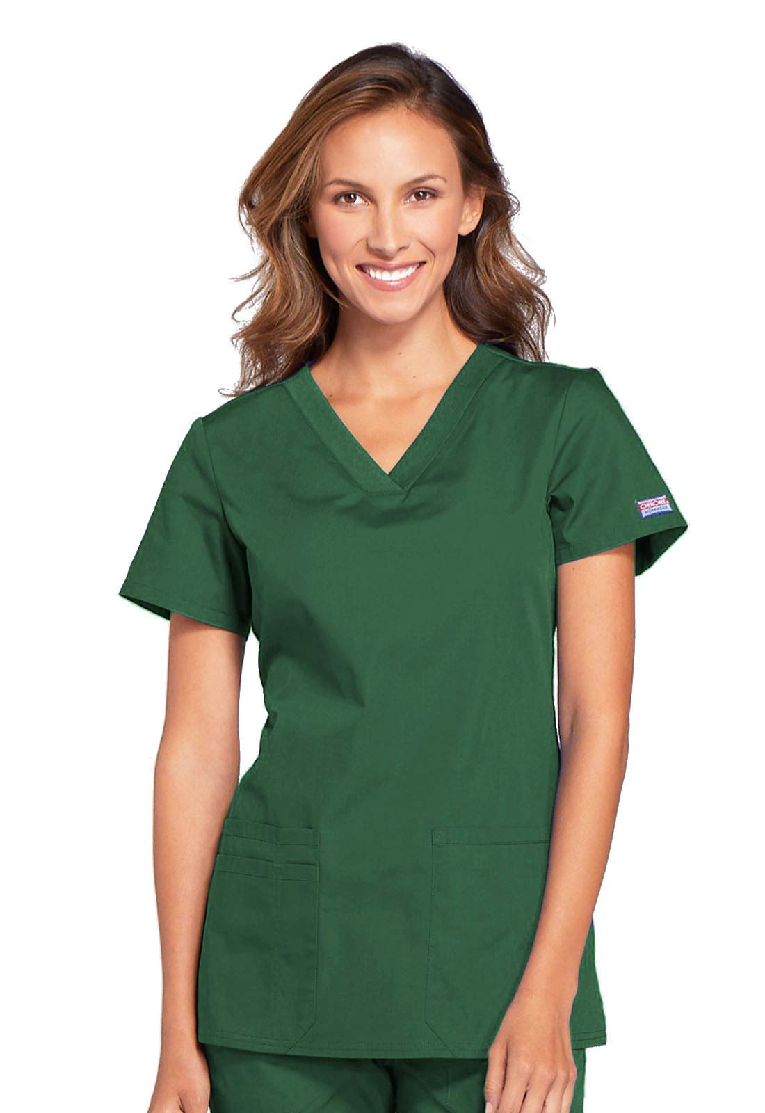 V-Neck Womens Scrubs Top Workwear Originals with Rib-Knit Back Panels WW645, L, Hunter